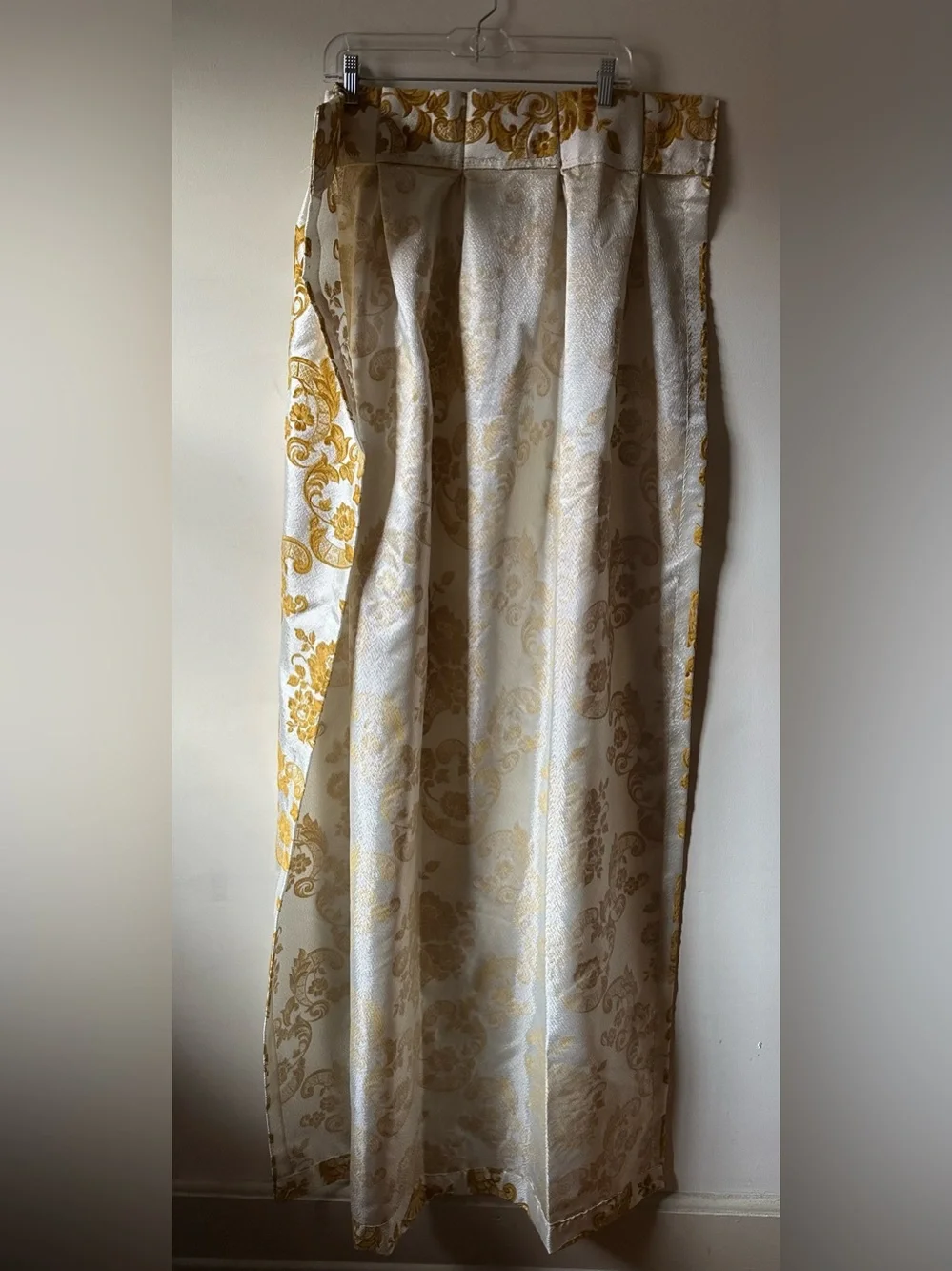 Mid Century Floral Brocade Velvet Curtain Panels Pinch Pleat 60”
